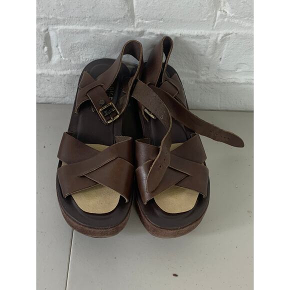 Kork-Ease Women’s Leather Platform Sandals Wedge Heel Ankle Straps Brown Size 5 - Picture 3 of 10